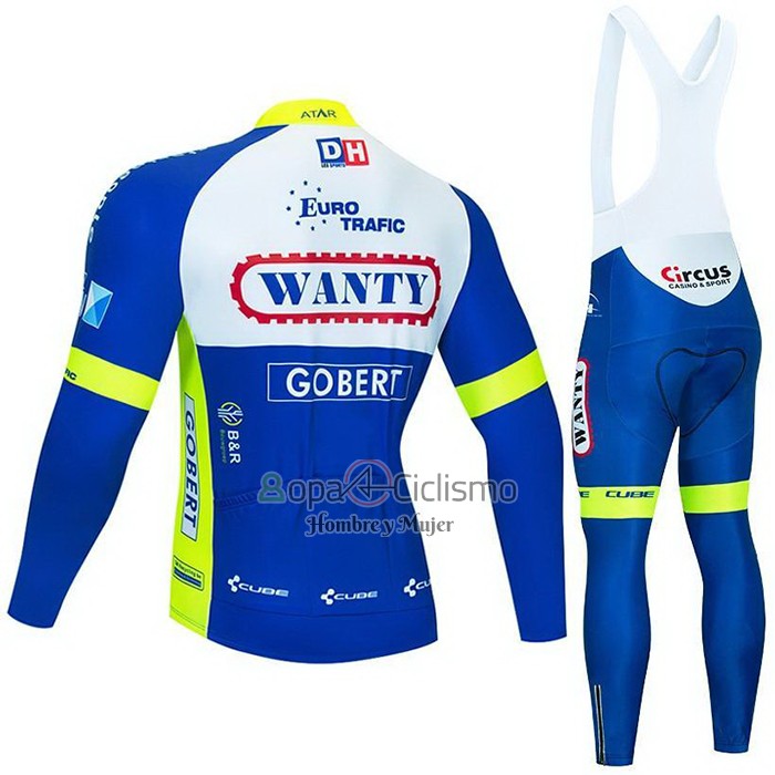 Wanty-gobert Ciclismo Team Ropa Ciclismo Culotte Largo 2021 Mangas Largas Azul Blanco AMarillo